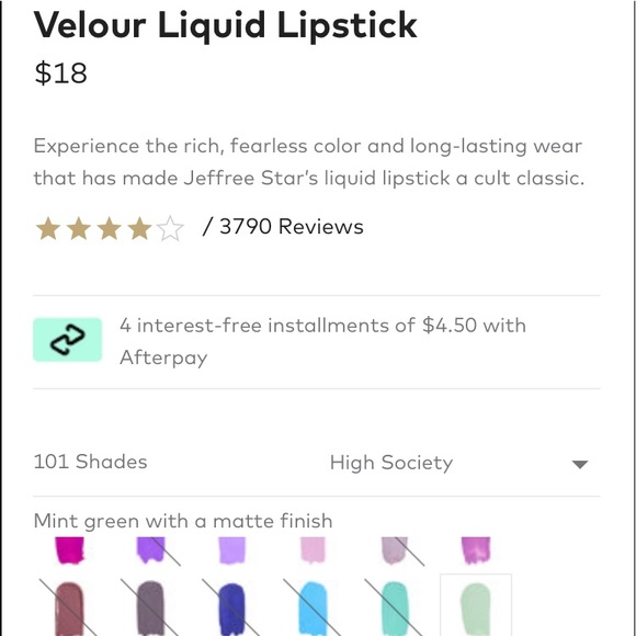 NEW! JEFFREE STAR VELOUR LIQUID Matte LIPSTICK in HIGH SOCIETY Mint Green - Picture 5 of 15